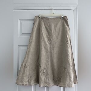 Women’s A-Line Floral Embroidered Linen Blend Skirt - Beige Size Medium